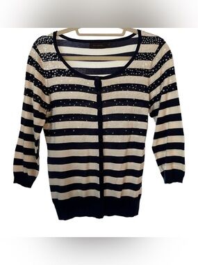 The Limited Navy & White Striped Cardigan w/ Sequins
